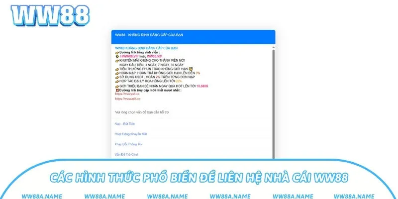 Các hình thức phổ biến để liên hệ nhà cái WW88