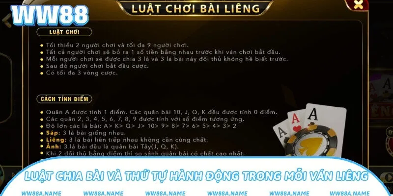 Luật chia bài và thứ tự hành động trong mỗi ván Liêng